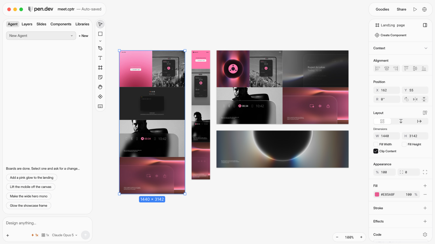 Pen.dev Pen.dev: a design canvas where AI agents and designers work on the same file